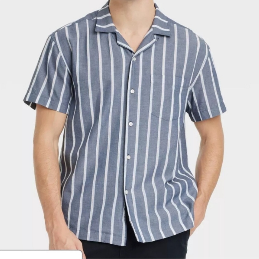 Goodfellow & Co Navy and White Striped Casual Shirt